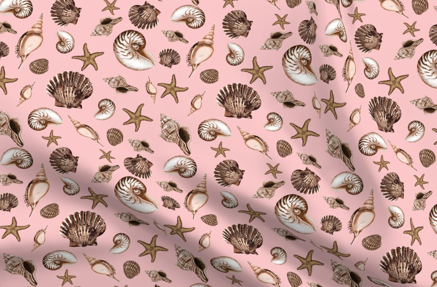 Spoonflower Fabric - Shells Under The Sea Ocean Nautical Beach Coastal Starfish Nautilus Printed on Polartec(R) Fleece Fabric Fat Quarter - Sewing Blankets Loungewear and No-Sew Projects