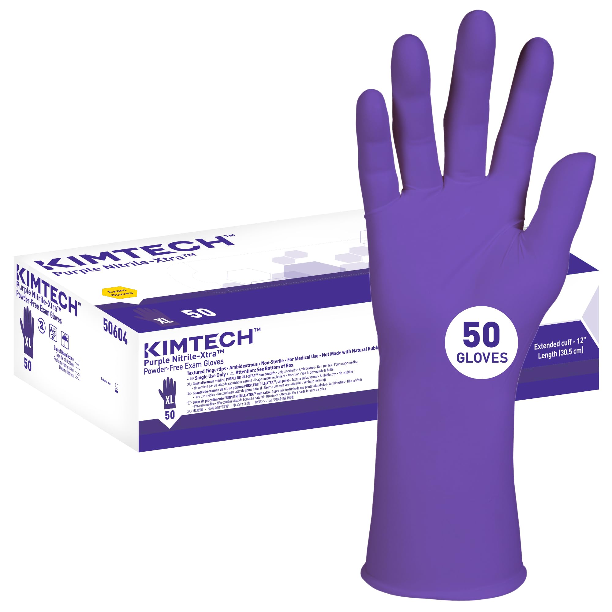 Kimtech™ Purple Nitrile-Xtra™ Exam Gloves (50604), 5.9 Mil, Ambidextrous, 12”, X-Large, 50 Nitrile Gloves / Box
