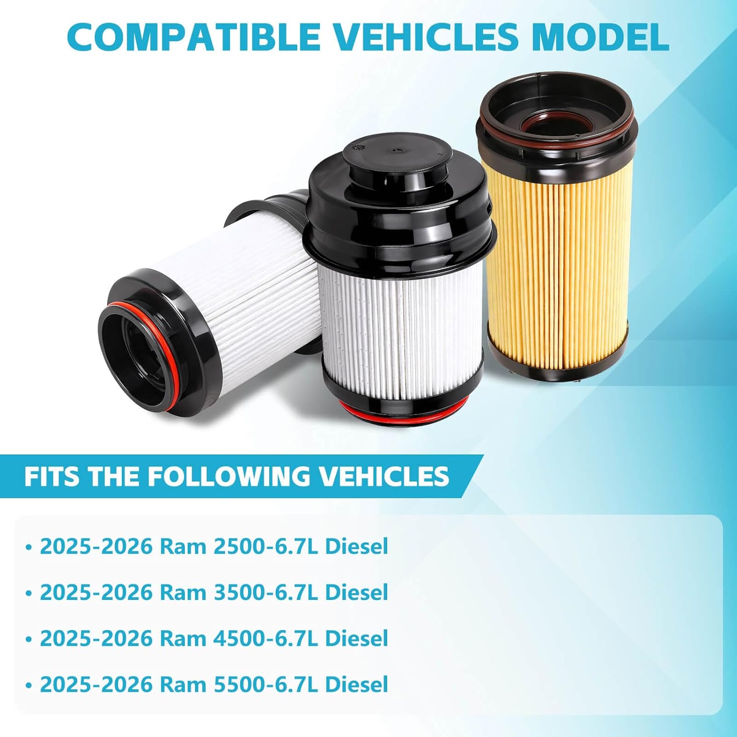 RAMATA 2025 2026 6.7 Cummins Fuel Filter Kit Water Separator Cartridge Compatible with Dodge Ram 2500 3500 4500 5500 6.7L Turbo Diesel Engines,Replace OE #68677800AA 68677810AA