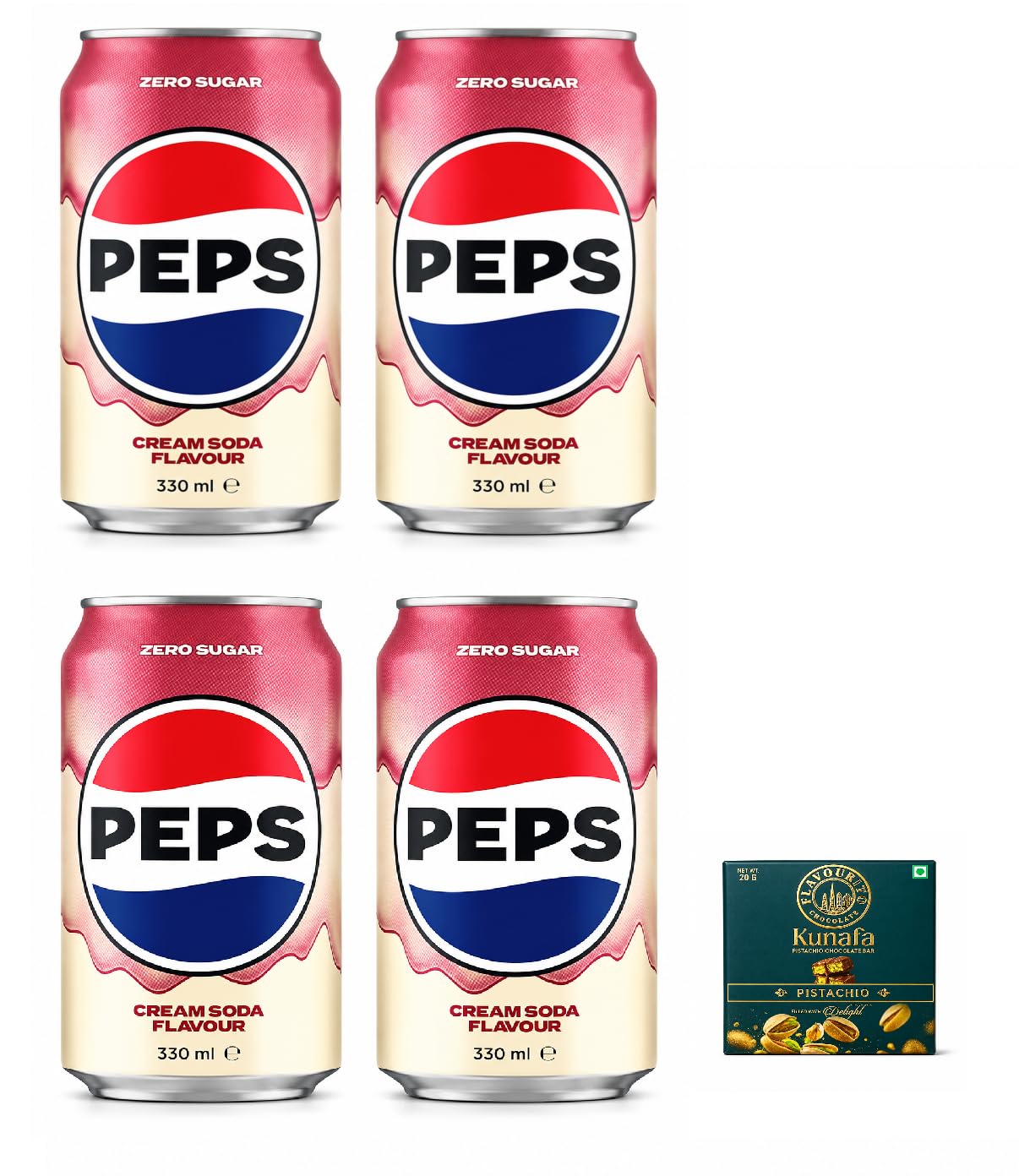 Pepsi Cream Soda Flavour Zero Sugar Soft Drink, 330ml Each | Sugar-Free Carbonated Beverage | Smooth Cream Soda Taste | Ready-to-Drink Refreshment | Pack of 4 Cans,Get Free Flavourito Kunafa Pistachio Chocolate Bar, 20g By Decadent Foods,(Imported-USA)-picture-16