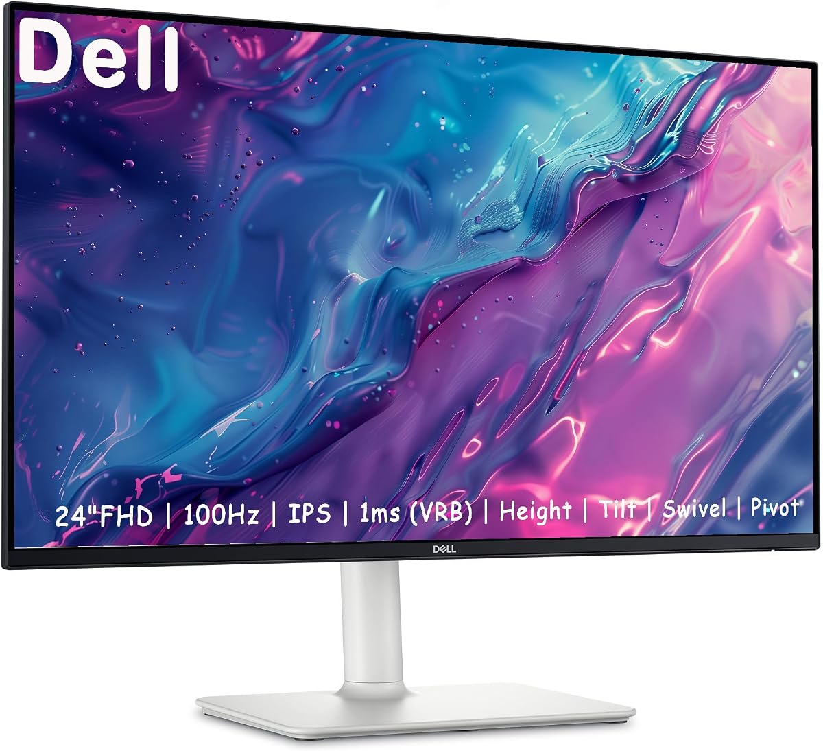 Monitor Dell S24 pulgadas, LED FHD - Frecuencia de actualización de 100 Hz Relación de contraste 15001, AMD FreeSync - VESA, altavoz integrado de 2 x 5 W, pivote giratorio de inclinación de altura, 2 x HDMI, blanco