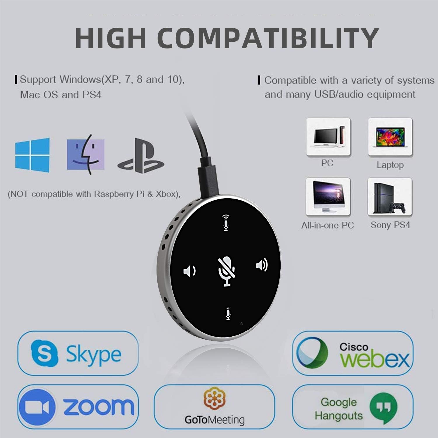 USB Speakerphone - Q5 Black & Gray Conference Speaker with Indicator Light, Switch/Volume/Recording Buttons for Home Office 360º Voice Pickup Noise Canceling Microphones, Skype USB Speakerphone : Office Products