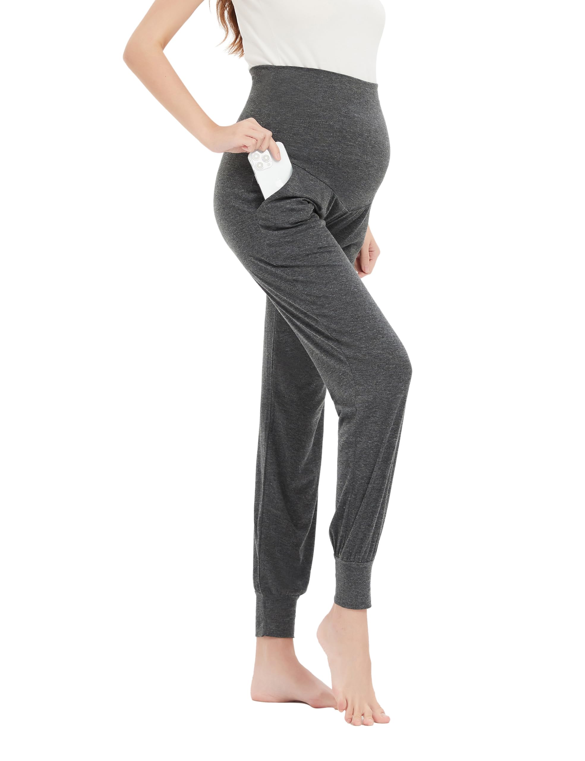 Pantaloni da jogging premaman da donna per gravidanza, vestiti sopra la pancia, pantaloni per gravidanza con tasche