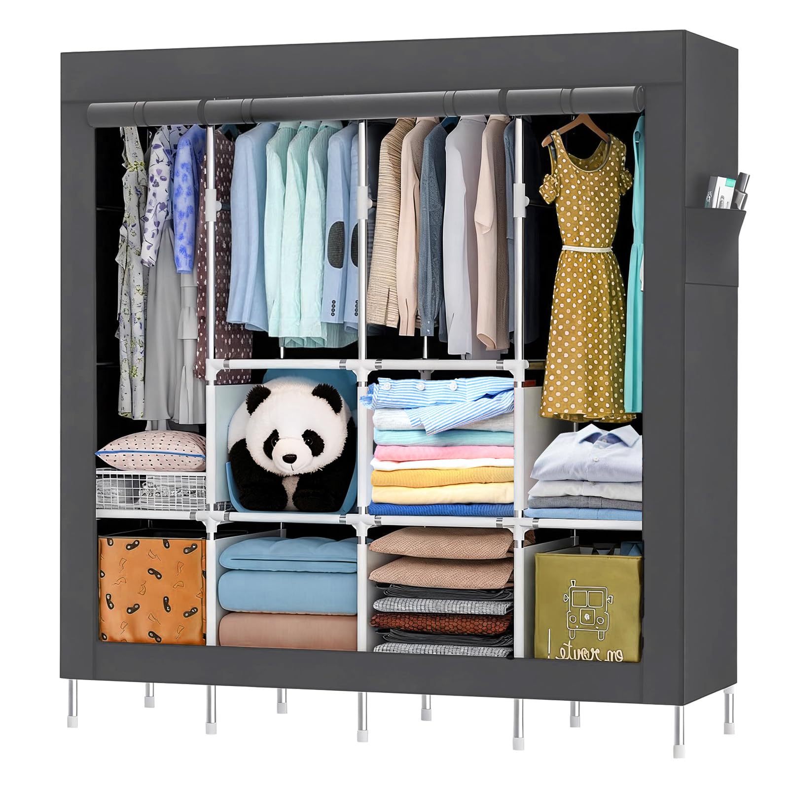 Armoire portable en tissu solide à suspendre pour chambre à coucher - Porte-vêtements en métal - Avec housse en tissu Oxford - 165 x 170 x 45 cm