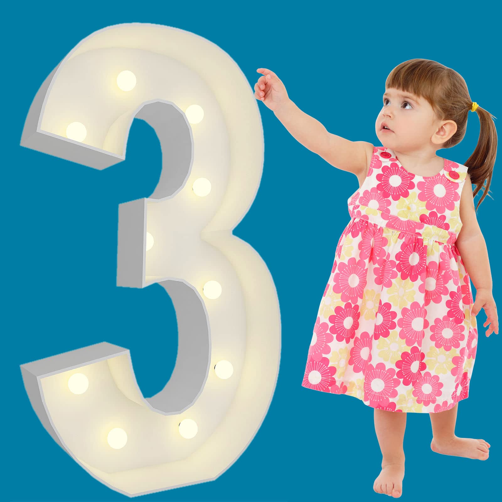 3FT Marquee Light Up Numbers Pre-Cut Frame Giant Marquee Numbers 3, Mosaic Numbers for Balloons, 30th 13th Birthday Decorations 2023 Graduation Decorations, Balloon Arch Kit