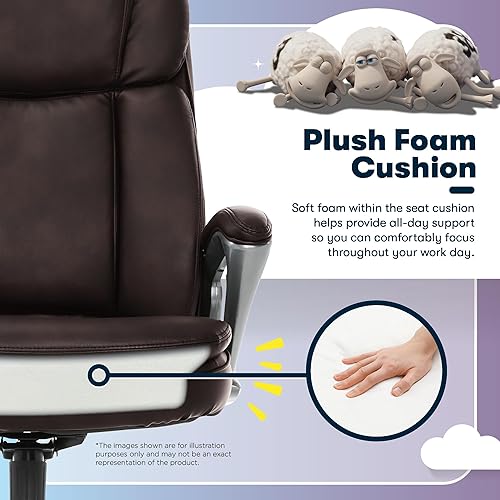 Miniatura 10 de Serta Fairbanks - Silla de oficina ejecutiva grande y alta, ergonómica, cómoda, sillas de computadora con respaldo alto, soporte lumbar, cojín de