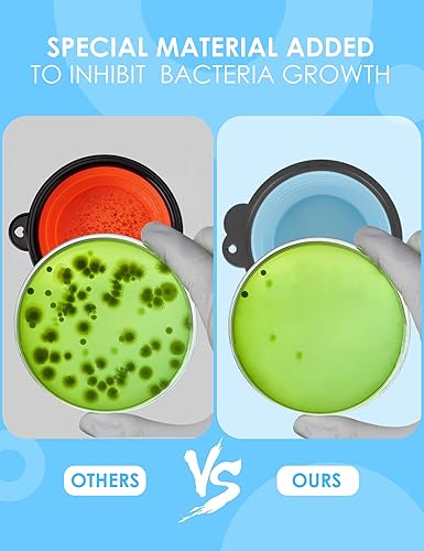 Miniatura 10 de Aonkey Tazones plegables para perros con portabotellas, paquete de 2 cuencos de agua para perros de viaje mejorados, borde moldeado de una sola