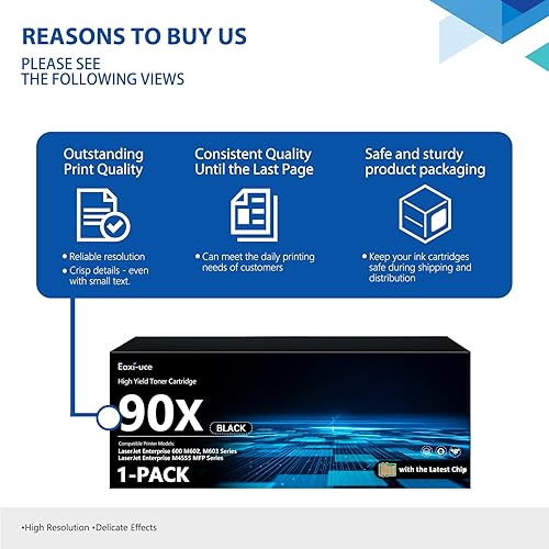 Miniatura 6 de Cartucho de tóner negro de alto rendimiento 90X con CHIP (paquete de 3)  Reemplazo para tóner HP90X 90A CE390A funciona con impresora láser