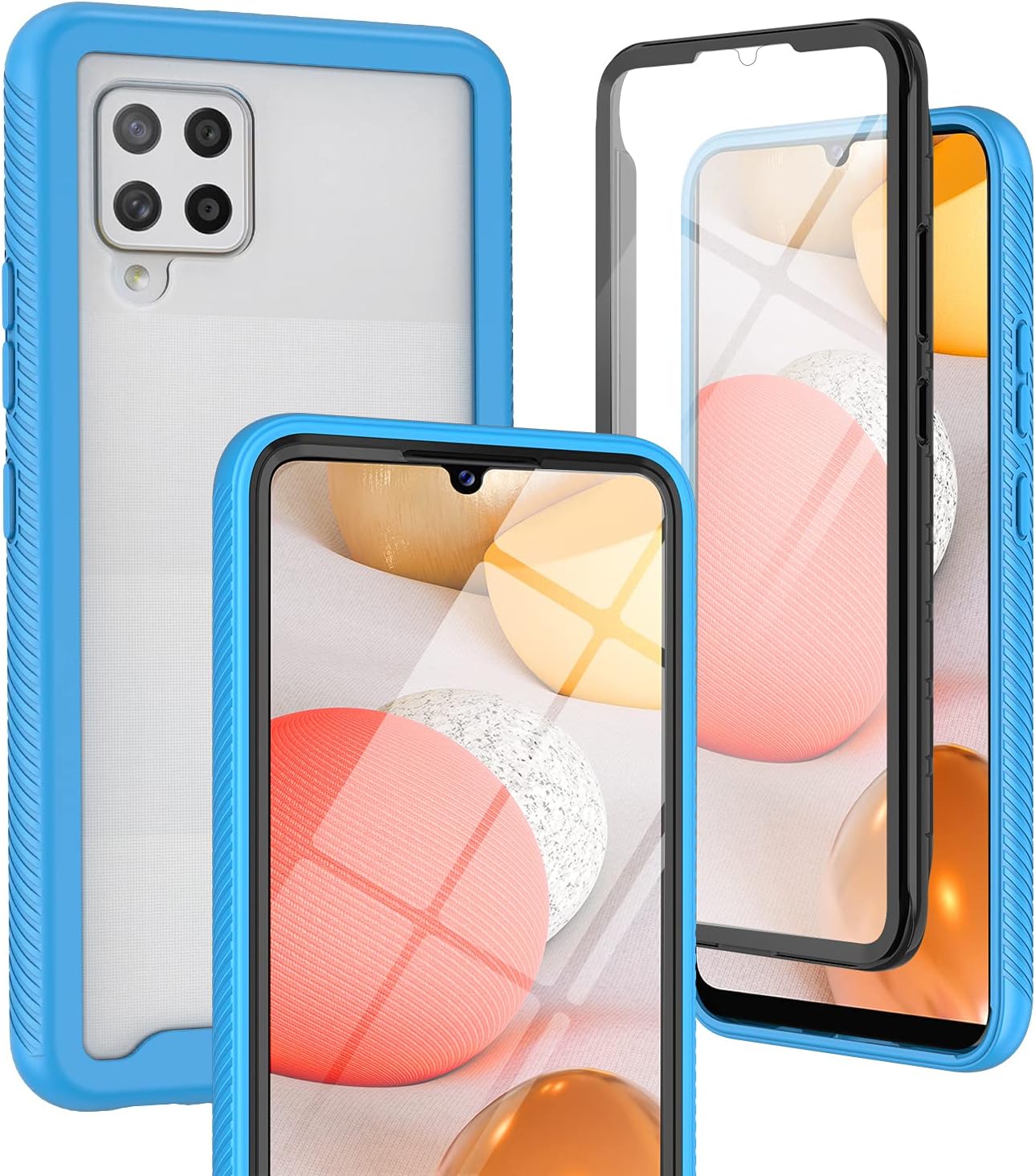 for Samsung Galaxy A42 5G Case: Heavy Duty Shockproof Rugged Phone Cases with Non Slip Texture Silicone Colored Border - Clear Back Slim Fit Full Protection Phone Cover for Samsung A42 5G