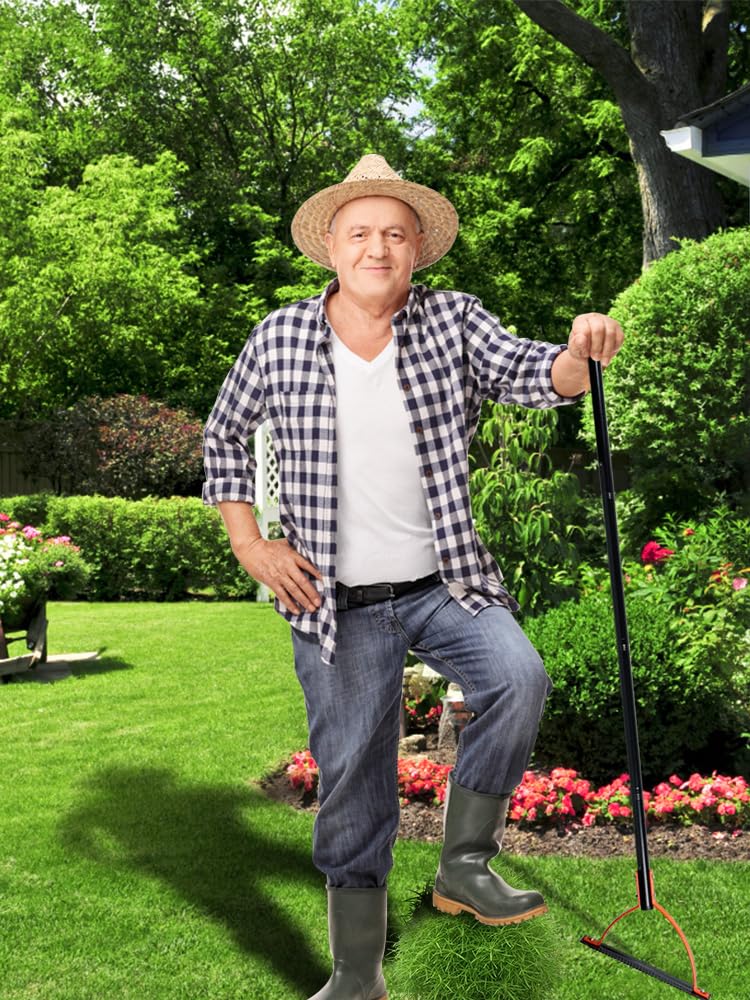 Fouet à gazon avec lame dentelée à double tranchant en acier - Coupe-herbe manuel avec poignée de 76,2 cm - Outil manuel pour couper les mauvaises herbes dans les tranchées de jardin