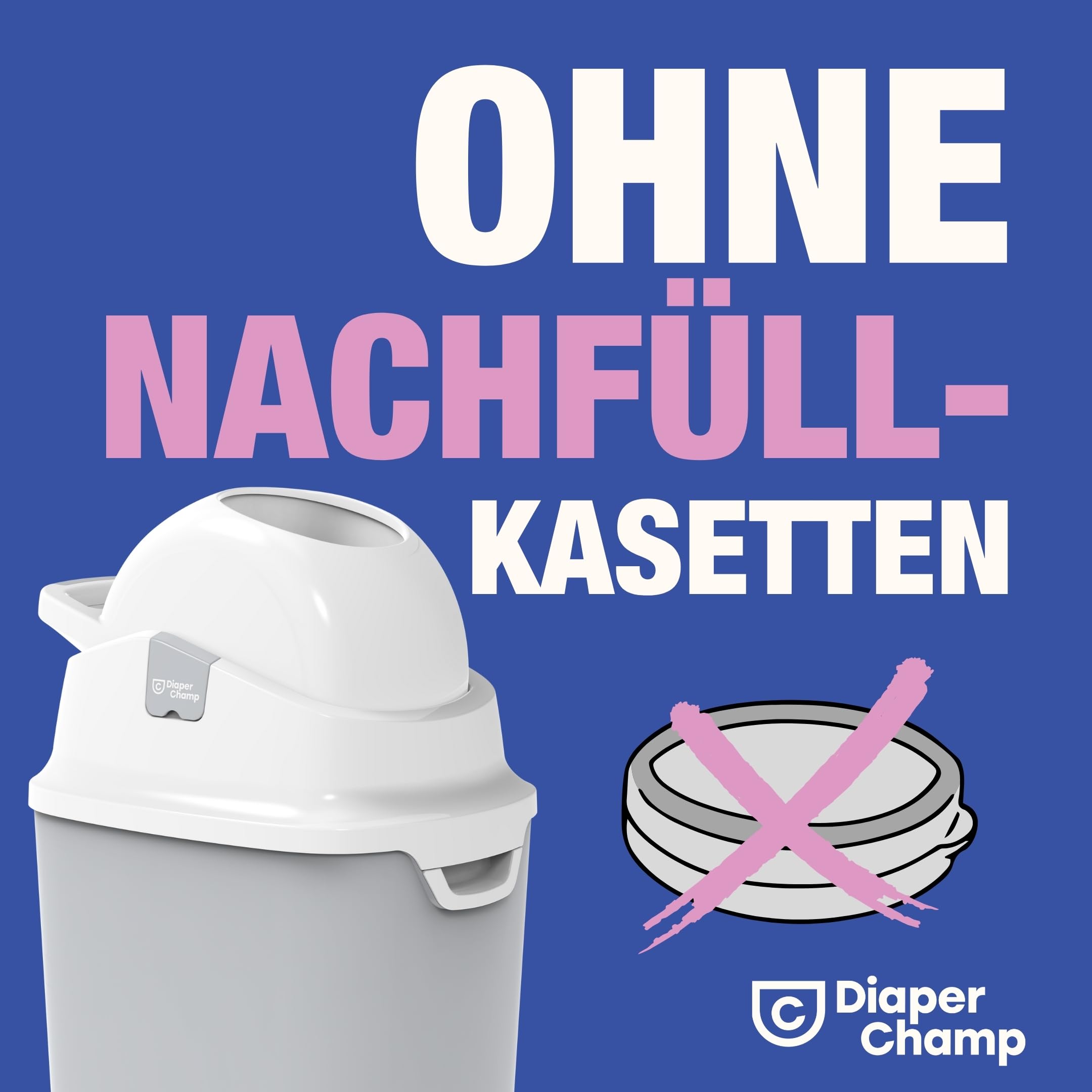 DIAPER CHAMP ONE MAXI Windeleimer geruchsdicht silber/weiß