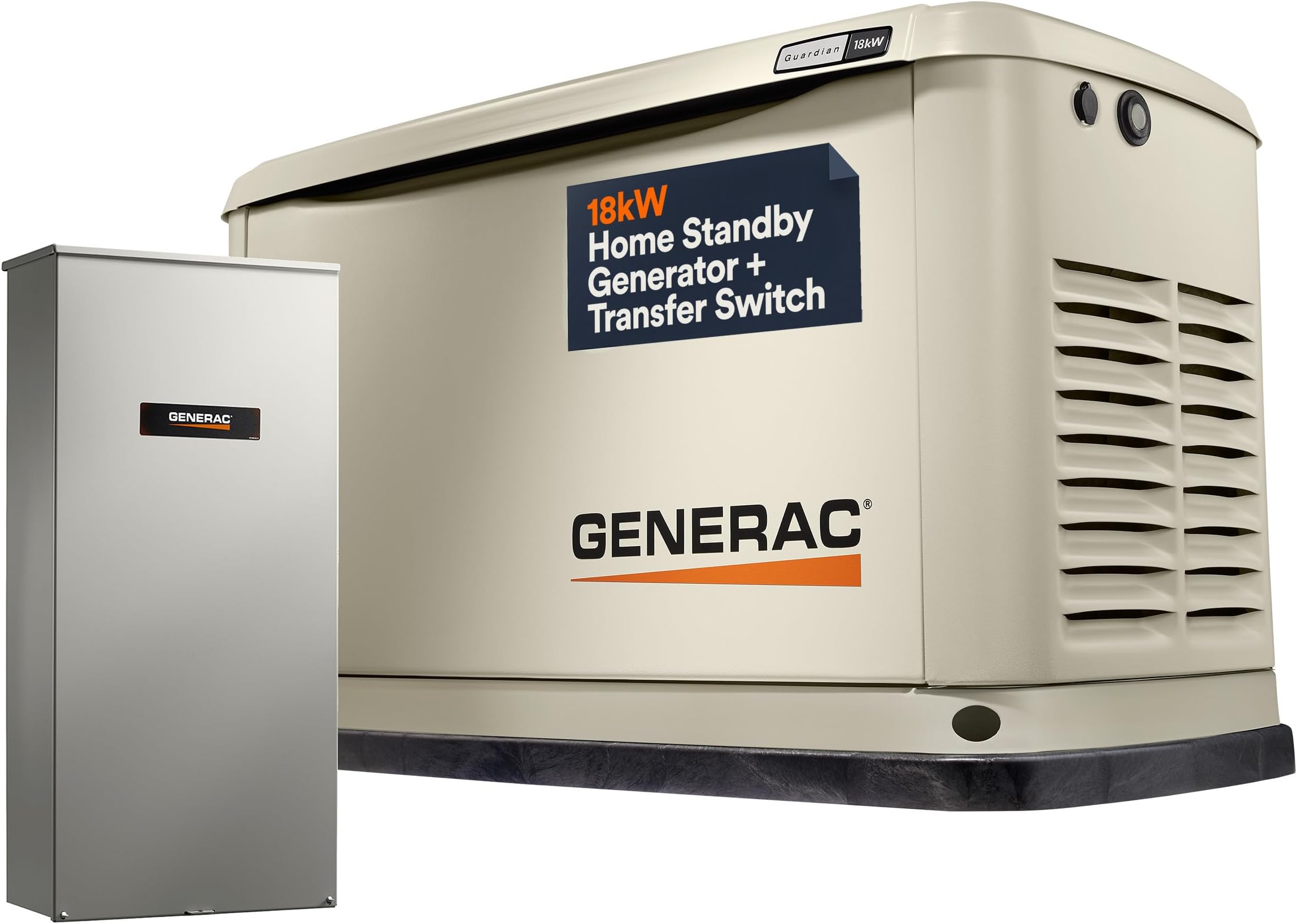 Generac Guardian 18kW Home Standby Generator with 200 Amp Transfer Switch - Automatic Whole House Backup Power for Storms, Emergencies, and Outages, WiFi Enabled, Runs on Natural Gas or Liquid Propane