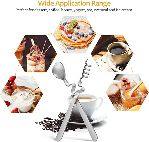 Miniatura 5 de Luxshiny Cuchara para revolver café, 4 cucharas de café, cuchara de mermelada de miel, cuchara de café de acero inoxidable con mango curvado para