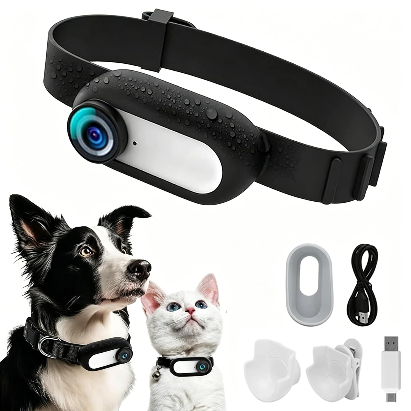 New 1080P 170° Wide Angle Adjustable USB Rechargeable Cat Collar Camera