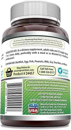 Miniatura 3 de Amazing Nutrition Suplemento dietético de Albahaca Sagrada - 500mg 120 cápsulas por botella - 100% Tulsí puro (Ocimum Sanctum) Extracto de hoja 4:1