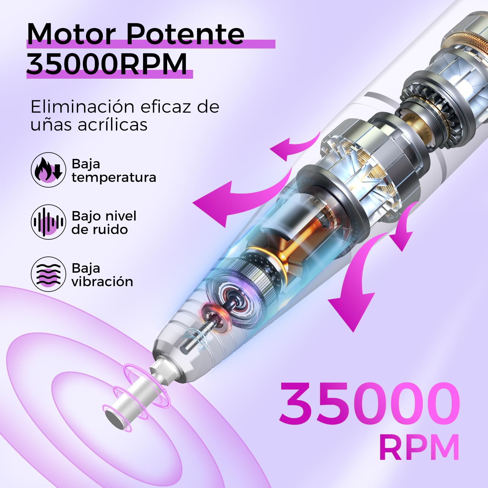 Torno para Uñas Profesional 35000RPM,NAILGIRLS 11 en 1 Torno de Uñas Acrilicas,Torno Electrico para Uñas con Pantalla y Pedal,Baja Vibración Torno Profesional para Uñas Tornos para Manicura y Pedicura
