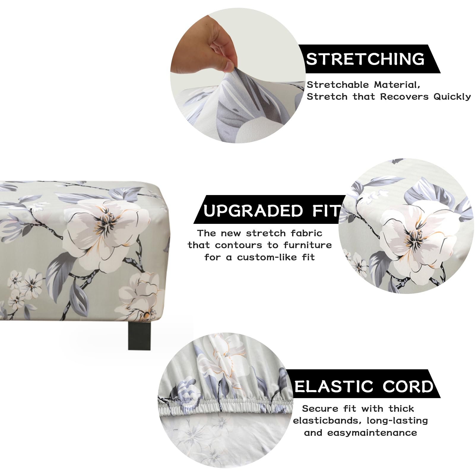 Lukery Housse De Pouf Ottomane Carrées, Extensible Rectangulaire Housse