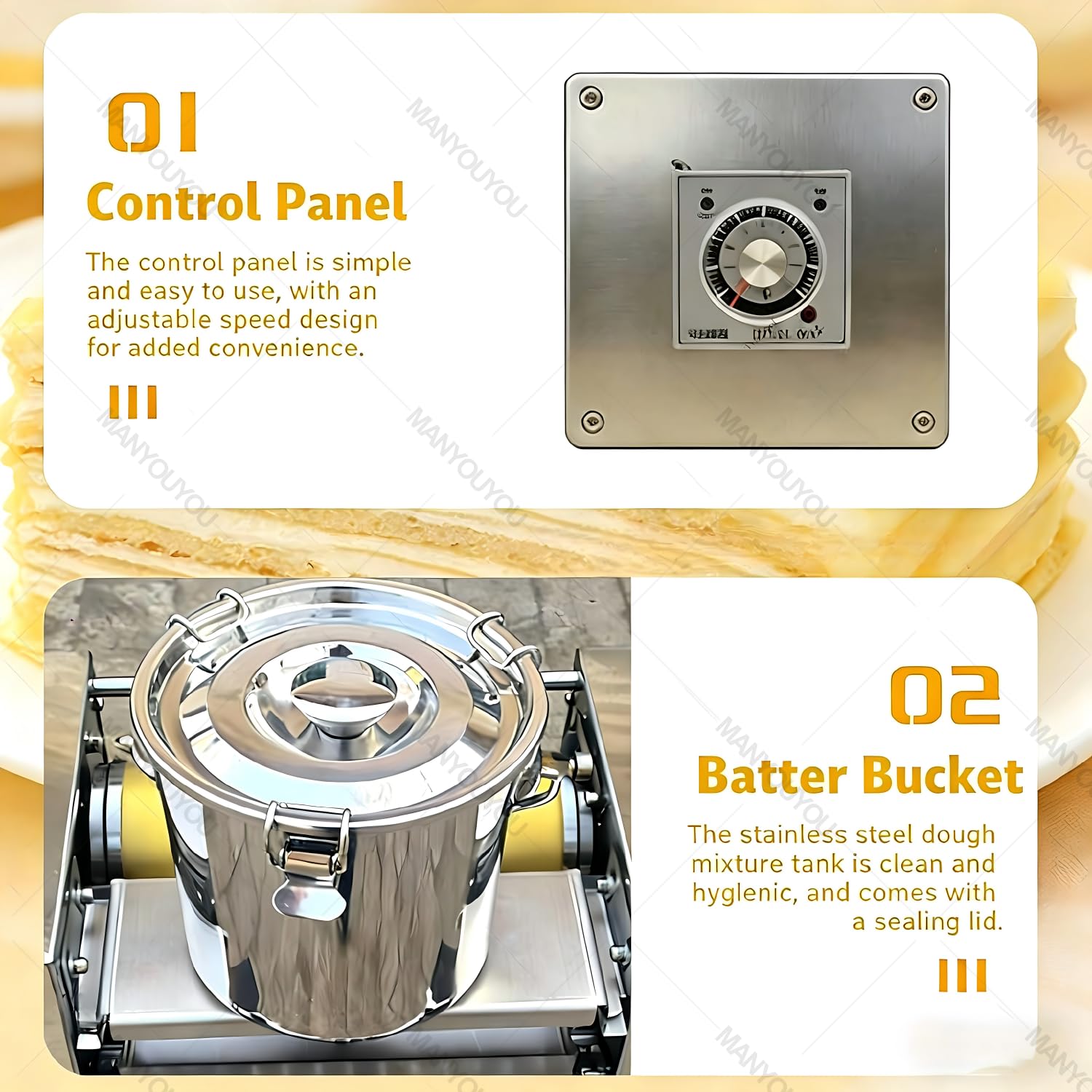 Máquina para Hacer Crepes, Crepera Eléctrica Y Plancha De Cocina, 100 a 350 Unidades por Hora, Espesor De 0,4 a 1,2 Mm, Diámetro De La Crepe De 15 a 23 Cm, Velocidad De Cocción Ajustable 8in