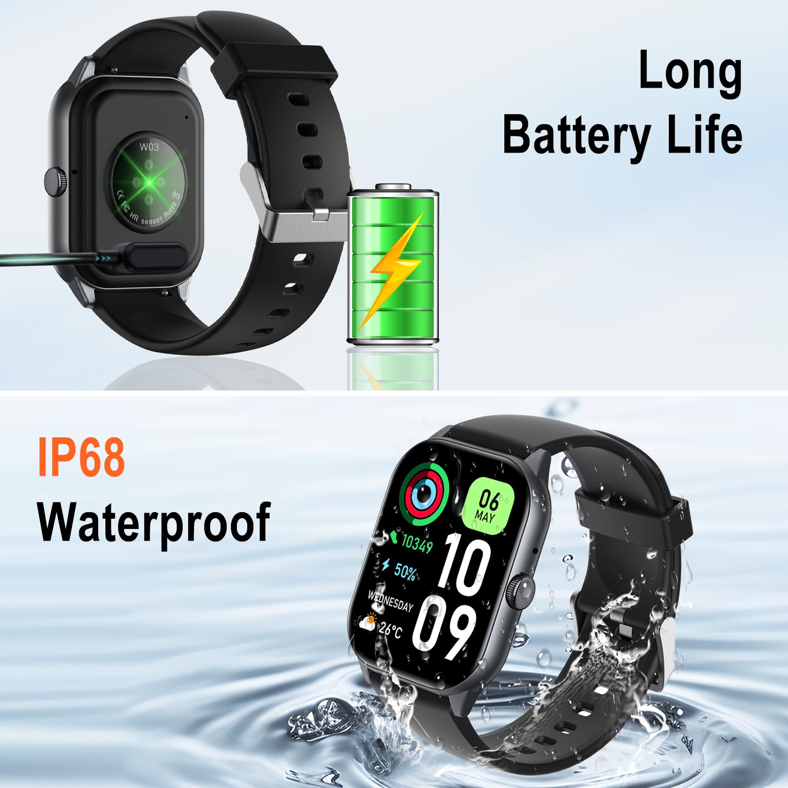 1.91" Smart Watch,Fitness Tracker,Smart Watches for Men and Women with Message Call Function,120+ Sport Modes, IP68 Waterproof,24 Hours Heart Rate/Sleep Monitor,for Android/iOS