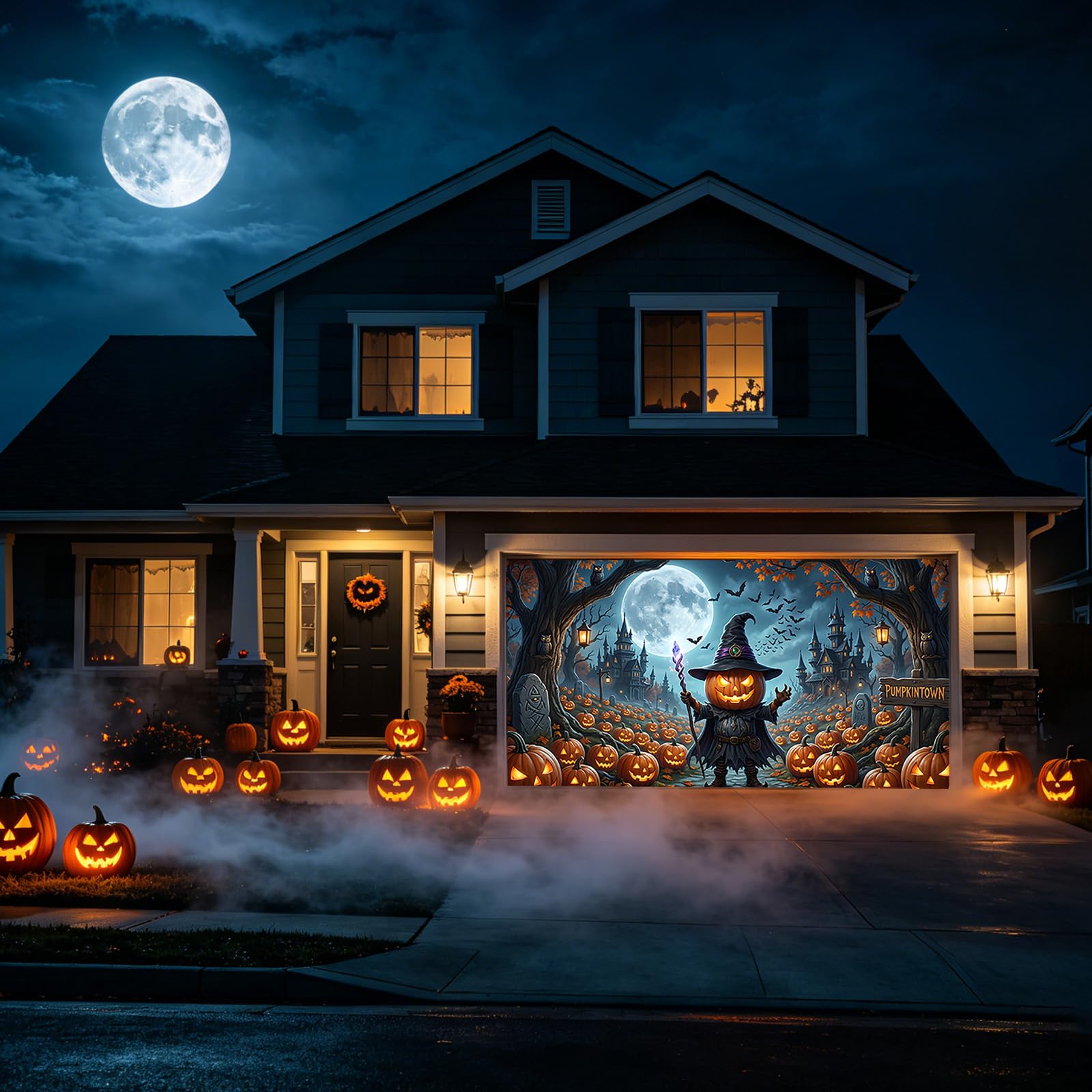 Baner na drzwi garażowe na Halloween, wodoodporny, straszny horror