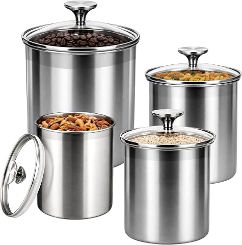 4-Piece Stainless Steel Airtight Food Canister Set with Glass Lids