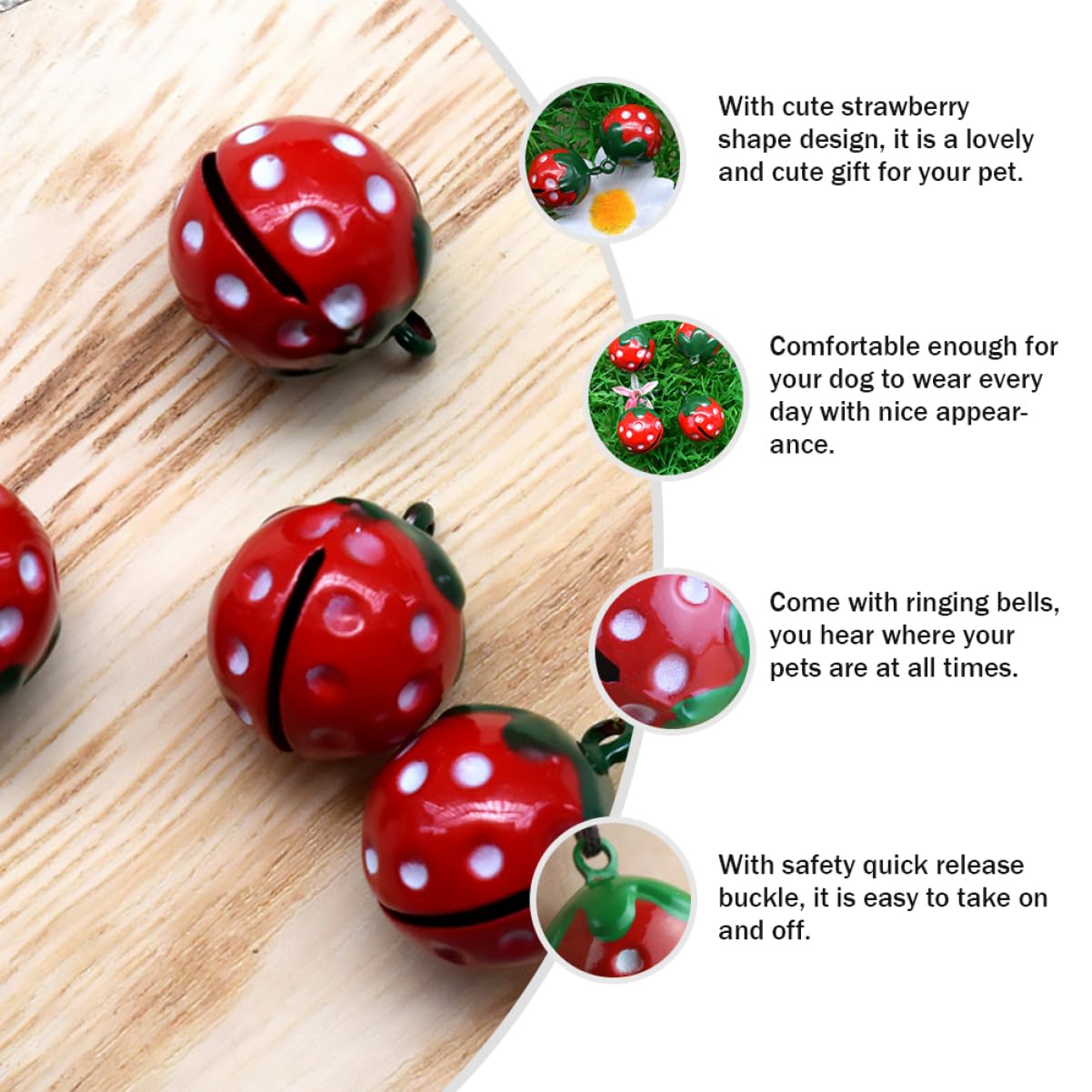 balacoo 10Pcs Strawberry Shape Pet Bells with Quick Release Buckle Durable Cartoon Pendant Pet Necklace for Dogs and Cats for Daily Use and DIY