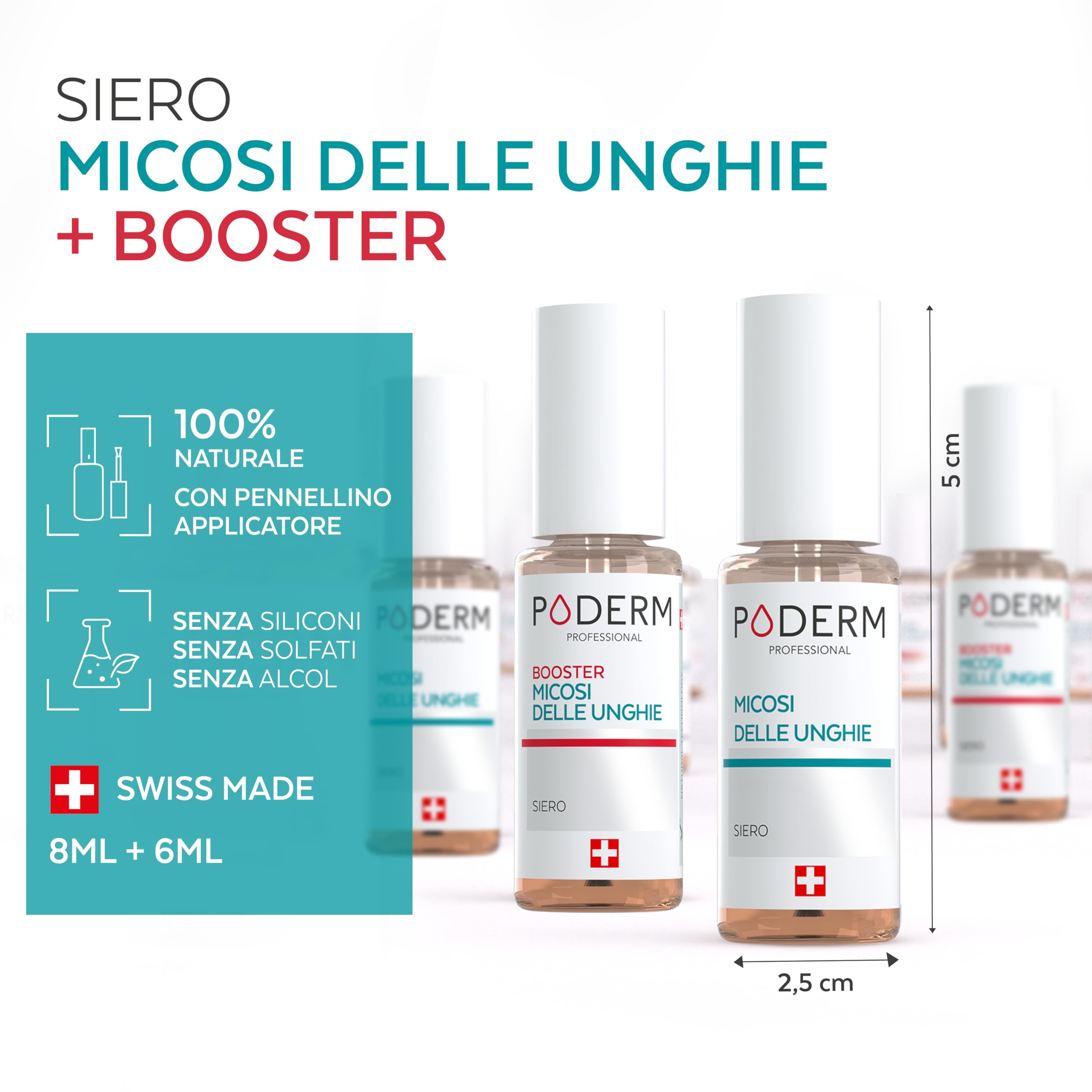 PODERM 2in1 Trattamento Micosi delle Unghie dei Piedi | Pack Duo - Siero & Booster | Trattamento Potente e Rapido per Unghie Gialle e Fragili | 100% Naturale - Sviluppato da una Podologa in Svizzera