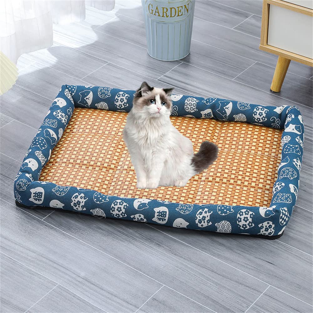 Lukery Cuscinetti Refrigeranti in bambù per Gatti e Cani, Estate Portatile Materasso Tappetino Refrigerante Lavabile Tappetino Animali per la Casa e in Viaggio (70x55cm,Gatto Blu)