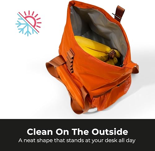 Miniatura 5 de Lonchera aislada con doble compartimento, con 2 compartimentos a prueba de fugas y tapa enrollable, lonchera de 13 L para el trabajo (marrón naranja)