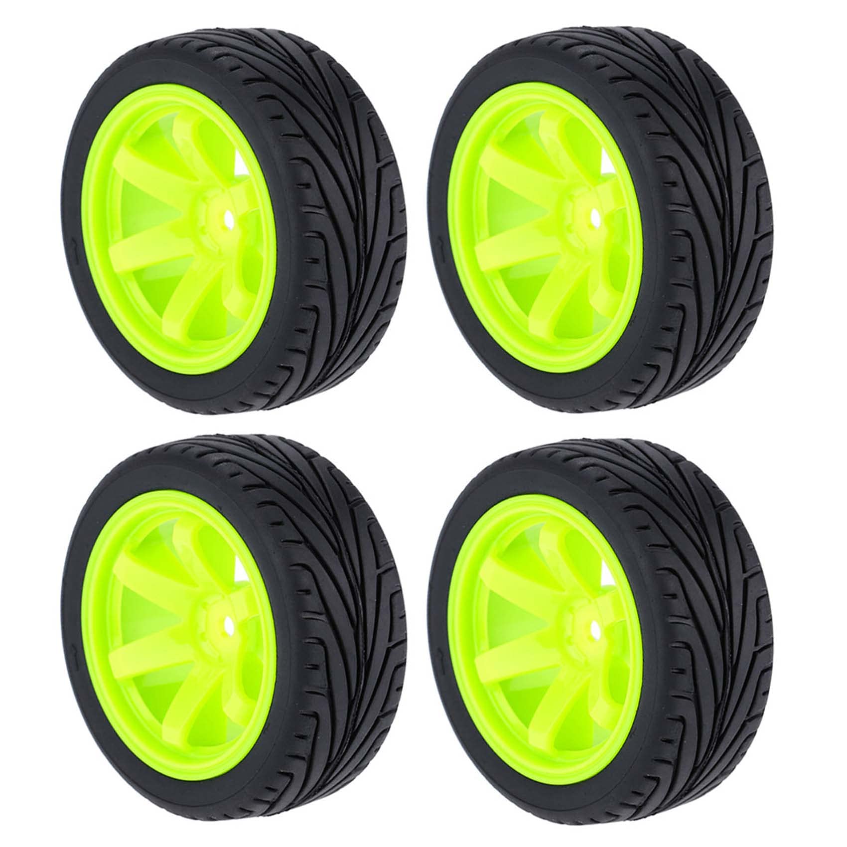 KEEDA 4PCS 1:10 RC Tires and Plastic Wheels Rims for 1/10 Traxxas HSP HPI Tamiya RC On Road Touring Racing Drift Car (Green) - Image 2