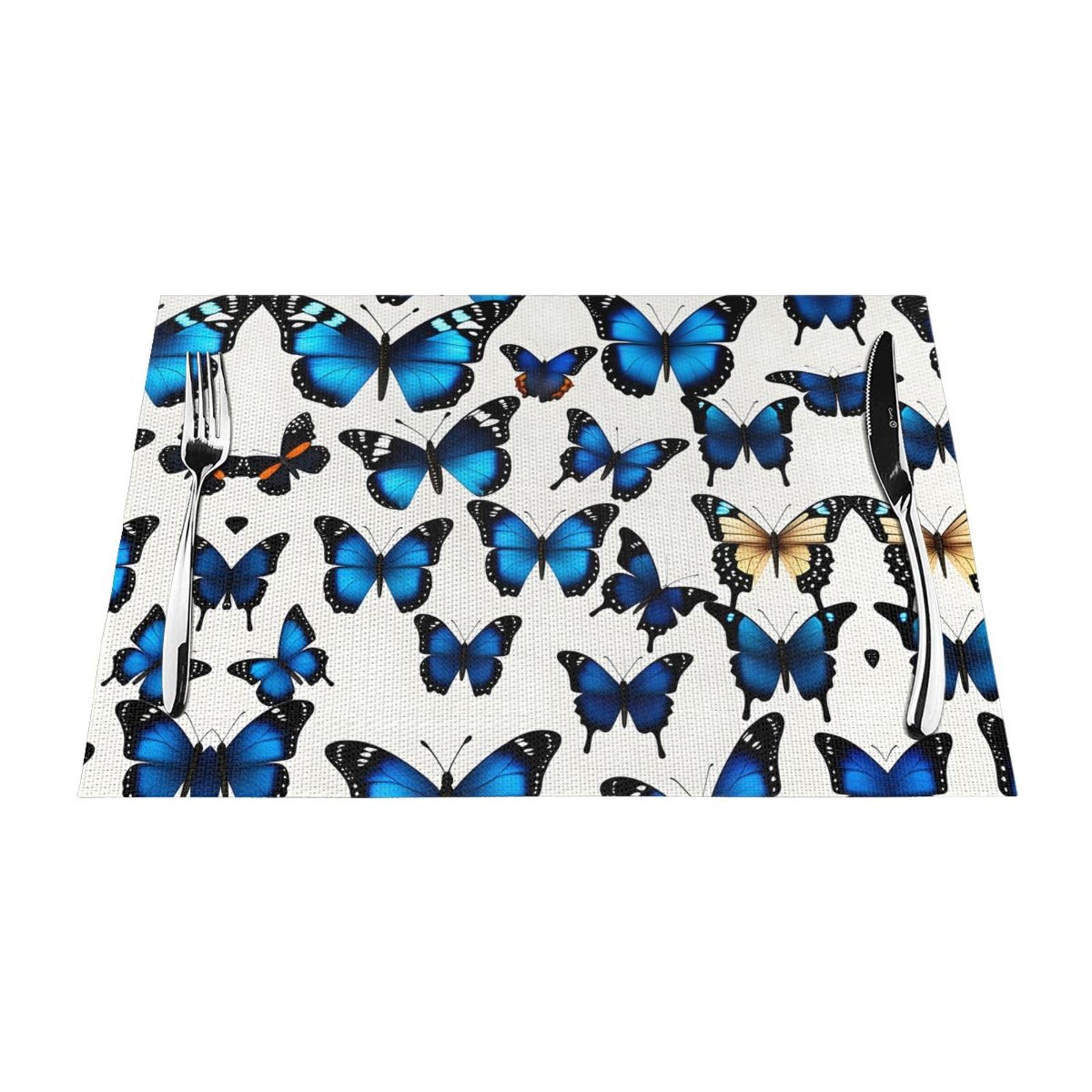 Placemats Set of 6,Table Mats Washable Placemat Decoration, Many Blue Butterfly Print