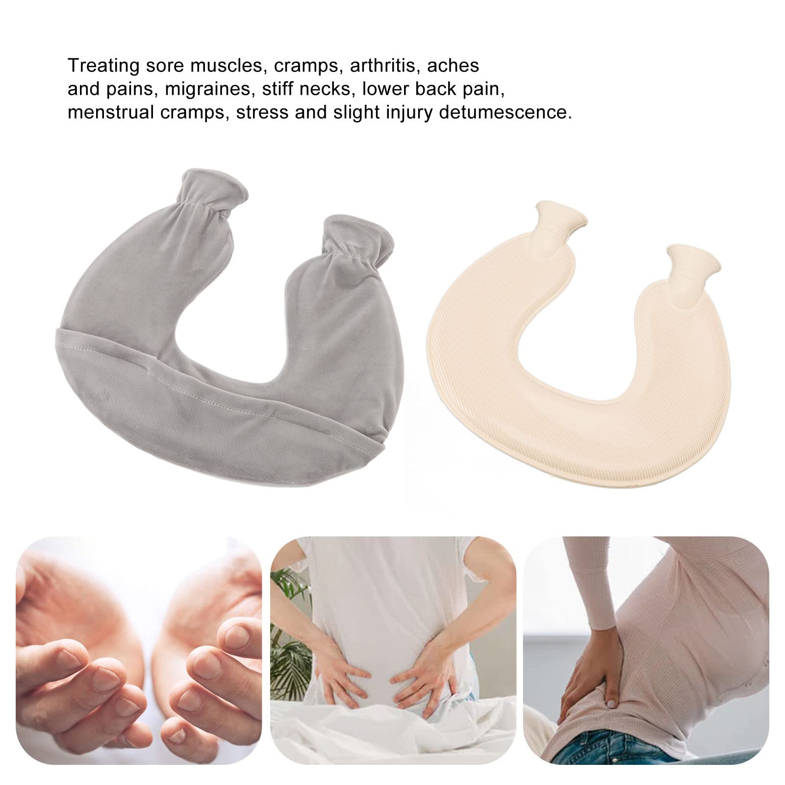 Warmer Rubber Hot and Cold Water Bag, 1L Hot Water Bottle U Shaped Hot Water Bag for Winter Neck Shoulder Warm with Soft Cover (Gray)