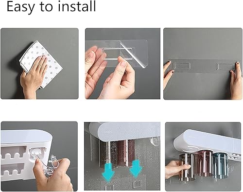 Miniatura 5 de Soportes para cepillos de dientes para baños montados en la pared, 3 tazas magnético para cepillos de dientes con dispensador de pasta de dientes,