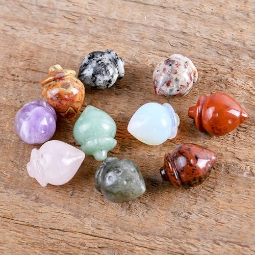 Miniatura 3 de YGLINE 10 piezas de avellana de cristal natural, cono de pino de piedra, tuerca de tallado, mini adornos de piedra energética de equilibrio para