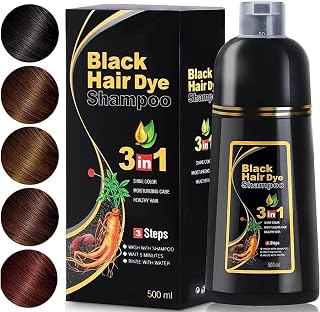 MEIDU Instant 500ML Permanent Black Hair Shampoo Organic Natural Fast Hair Dye Plant Essence Black Hair Color Dye Shampoo for Women Men Cover Gray White Hair, Instant Hair Colouring,3 in 1 Hair Black Dye Shampoo, herbal shampoo 17 Fl Oz (BLACK)