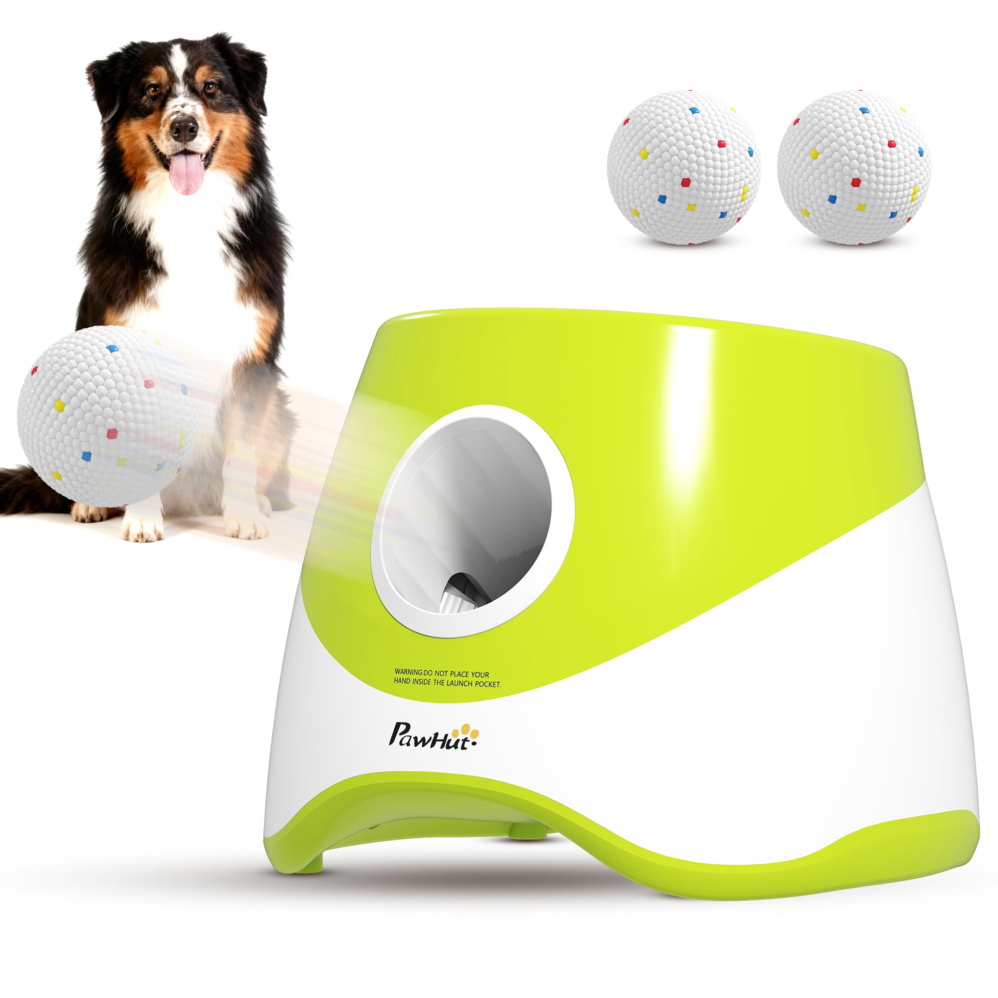 PawHut Lanceur Automatique de Balles pour Chiens Petits et Moyens Jouet | avec 3 Balles en ETPU, 3 Distances (6m/10m/14m), d'Entraînement, Intérieur Extérieur