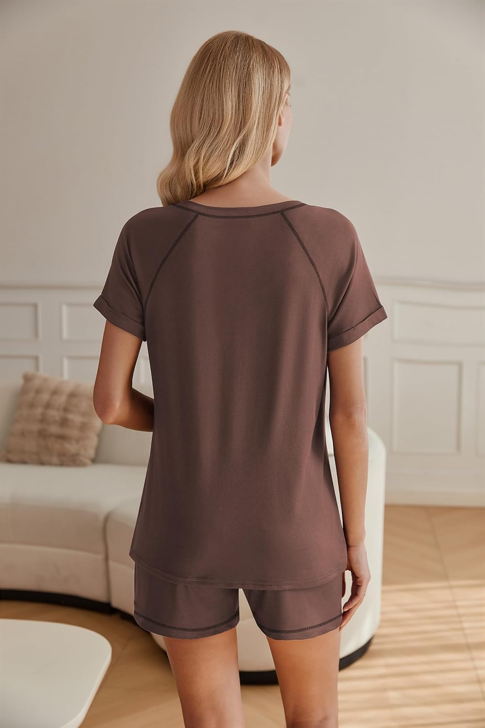 Ekouaer Womens Pajamas Short Sleeve Sleepwear 2 Piece Pj Set Casual V Neck Lounge Sets with Pockets S-XXL - Image 2