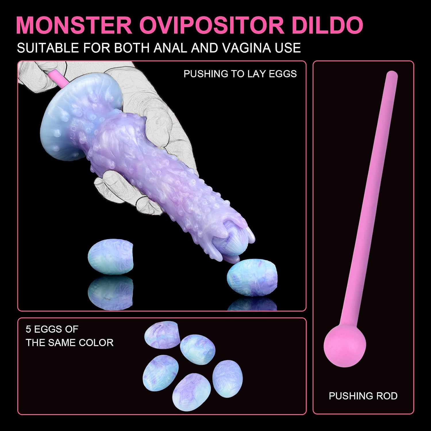 Inflate Pump Ovipositor Hollow Tunnel with 5 Silicone Eggs for Women Adult Sex Toy for Couples Masturbation (YC-SE2148-ZTOR)