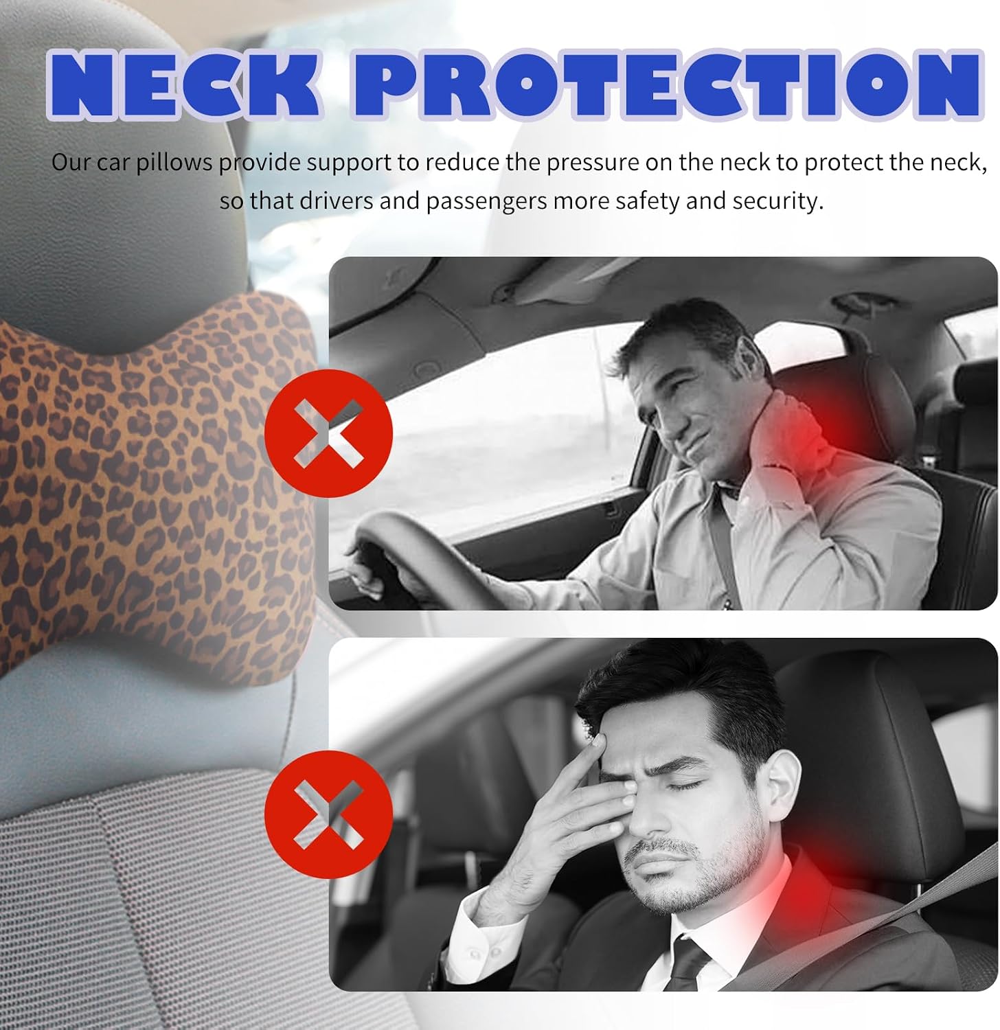 2PCS Car Headrest Pillow,Soft & Comfortable Car Neck Pillow for Driving Fatigue Relieve,All-Season Universal Cars Head Rest Pillows Automotive Interior Accessories for Cars (Leopard Print) image 3
