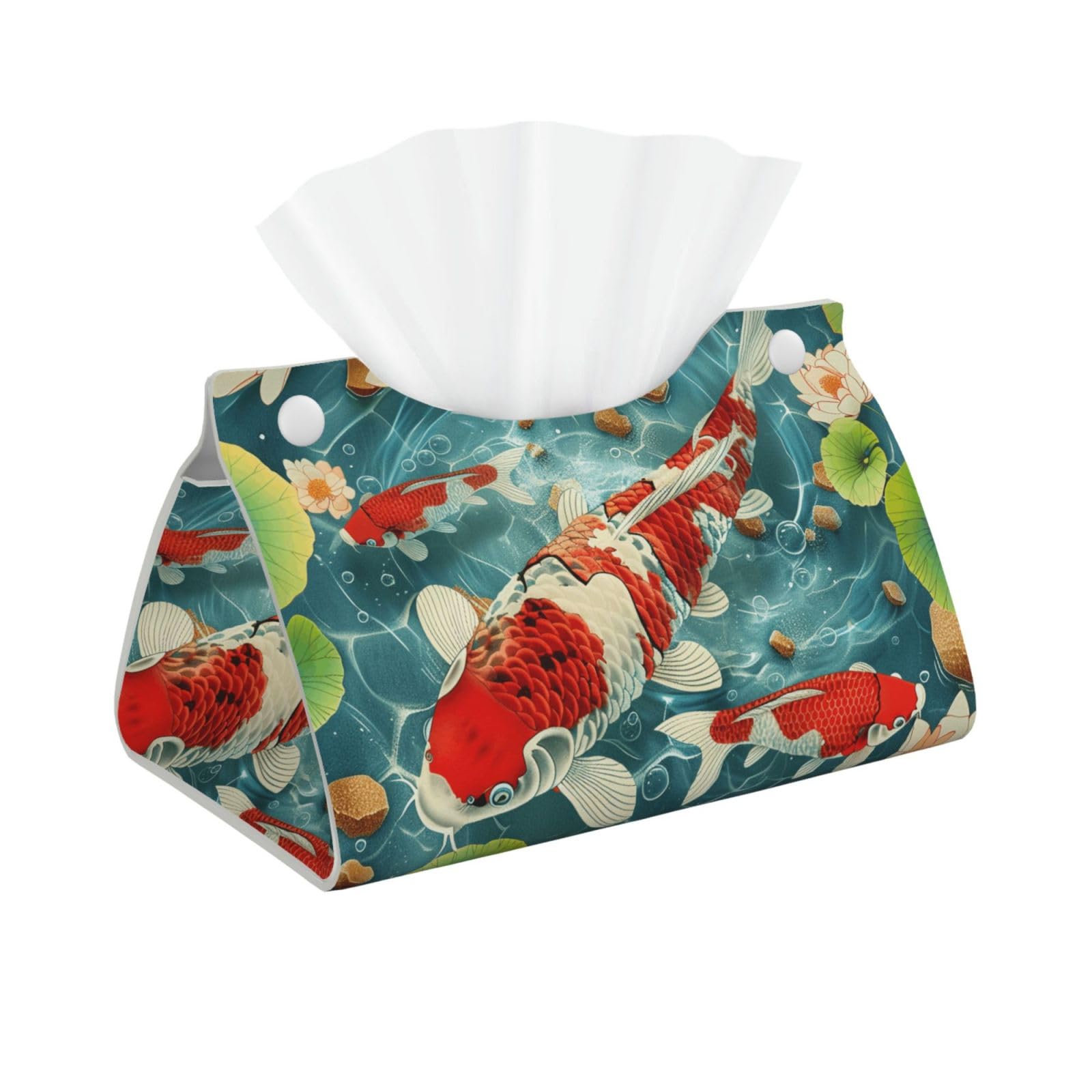 Japanese Pretty Koi Fishs Print Tissue Box Cover Foldable Tissue Storage Box Leather Tissue Cube Box Holder for Living Room Bedroom Office Car Home Decor