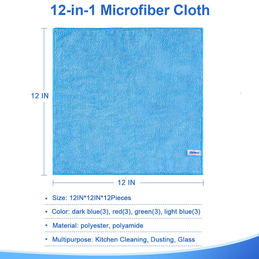 12Pcs Premium Microfiber Cleaning Cloths - Highly Absorbent, Lint Free, Streak Free, Micro Fiber Cleaning Towels, Dish Cloth, Wash Clothes, Size: 12" x 12" by ovwo - Especially for Kitchen, Home 1