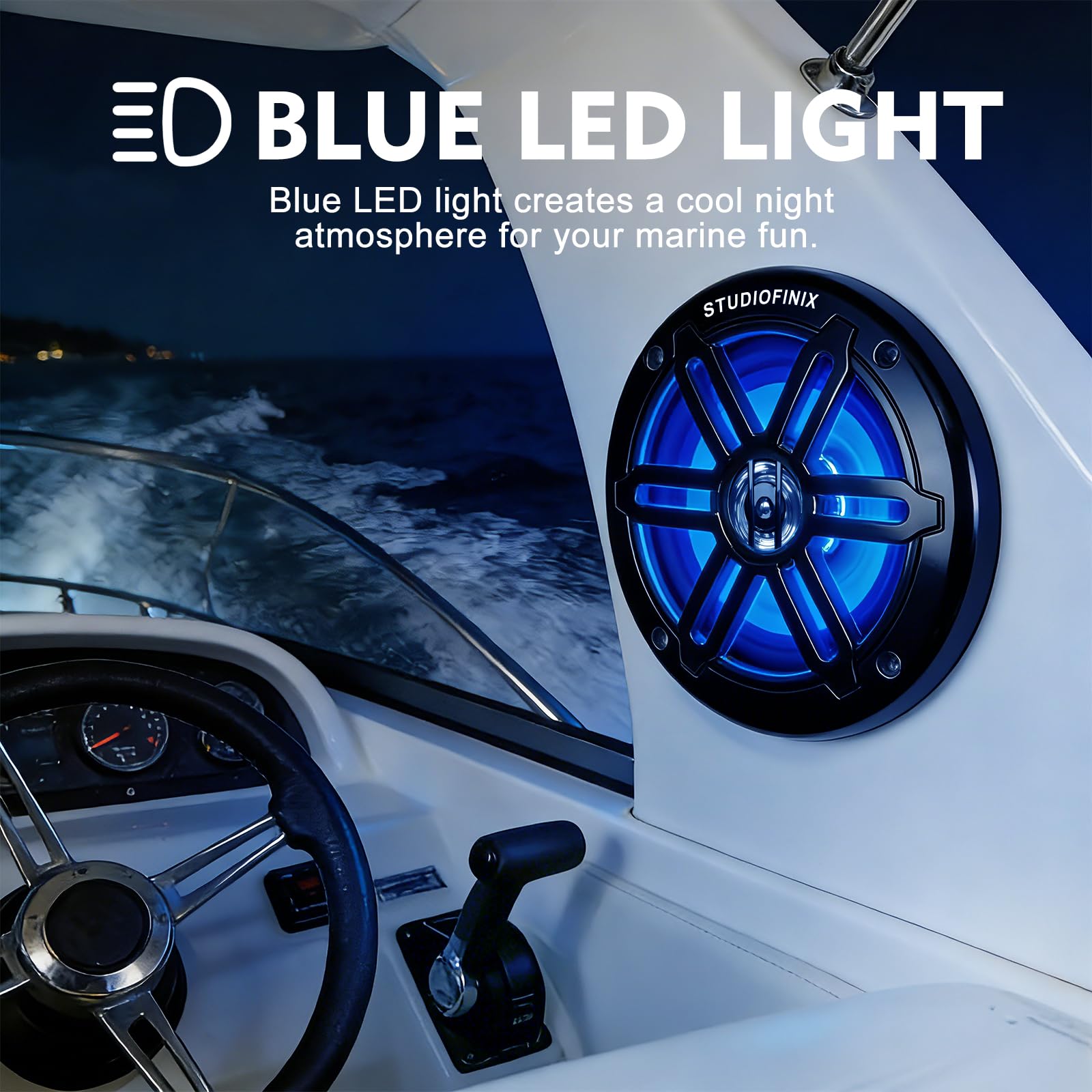 STUDIOFINIX Altavoces Marinos de 6,5 Pulgadas 700W con Luces LED, Altavoces para Barco 2 Vías Resistentes a la Intemperie, Ideales para Barcos, ATV y UTV (Par, Negro)