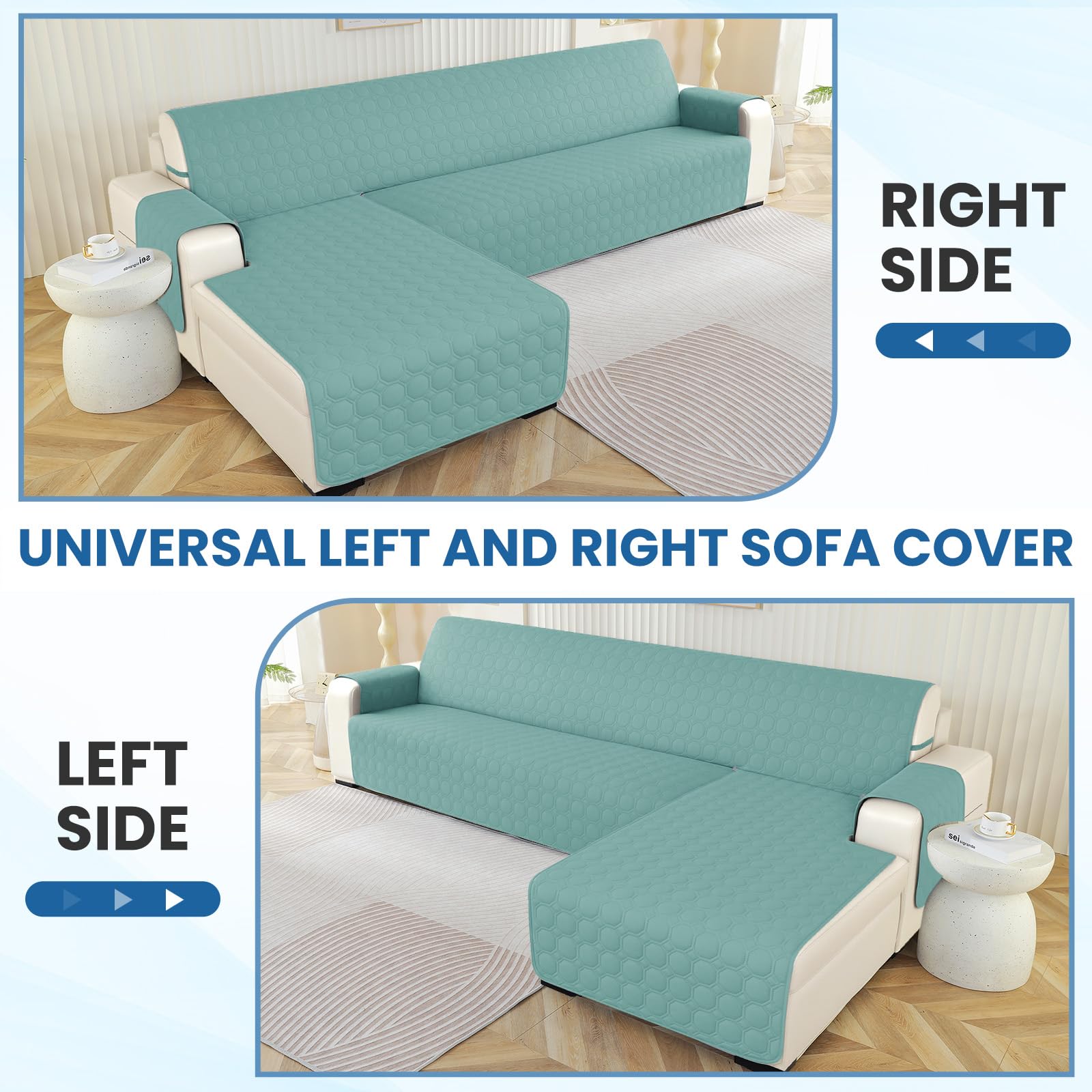 Ystyle Fundas para Sofa Chaise Longue 2 Plazas Impermeable, Fundas Sofa Chaise Longue Izquierda/Derecha Universal Reversible, Protector de Muebles Antideslizante y Antimanchas, Azul Clearwater