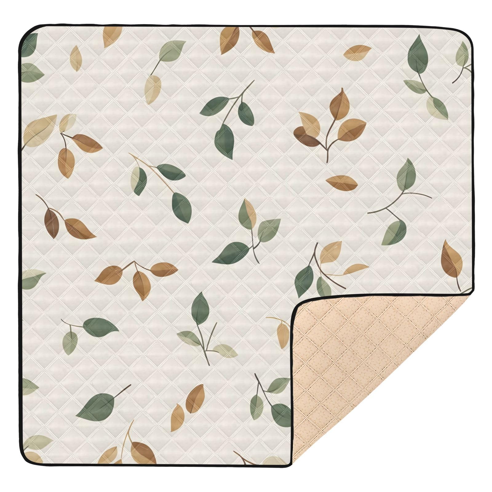 BOESI Doodle Colorful Leaf Pattern Baby Play Mat, 50“ X 50” Washable Folding Crawling Mat, Baby Floor Mat, Soft, Thick, Non-Slip