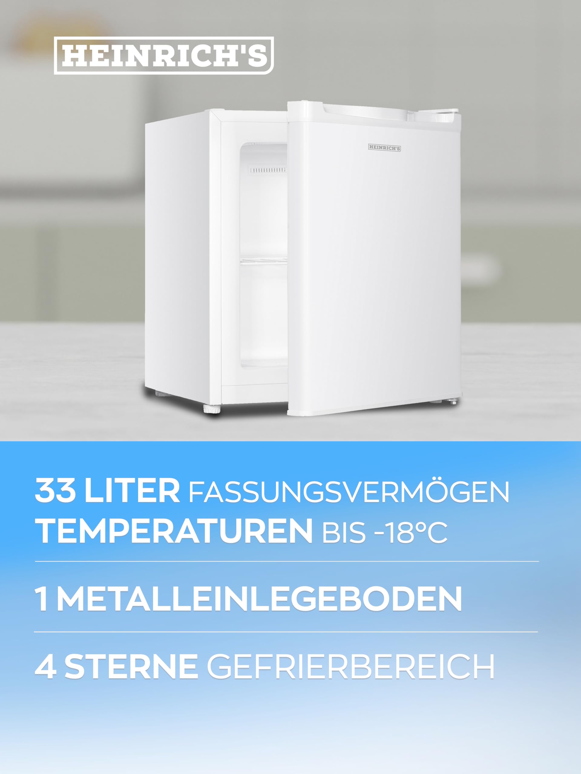 Heinrich´s Mini Gefrierschrank 33L -18°C klein leise 40db Gefrierbox Wechselbarer Türanschlag Mini Gefrierschrank Perfekt für Büro, Camping, Outdoor