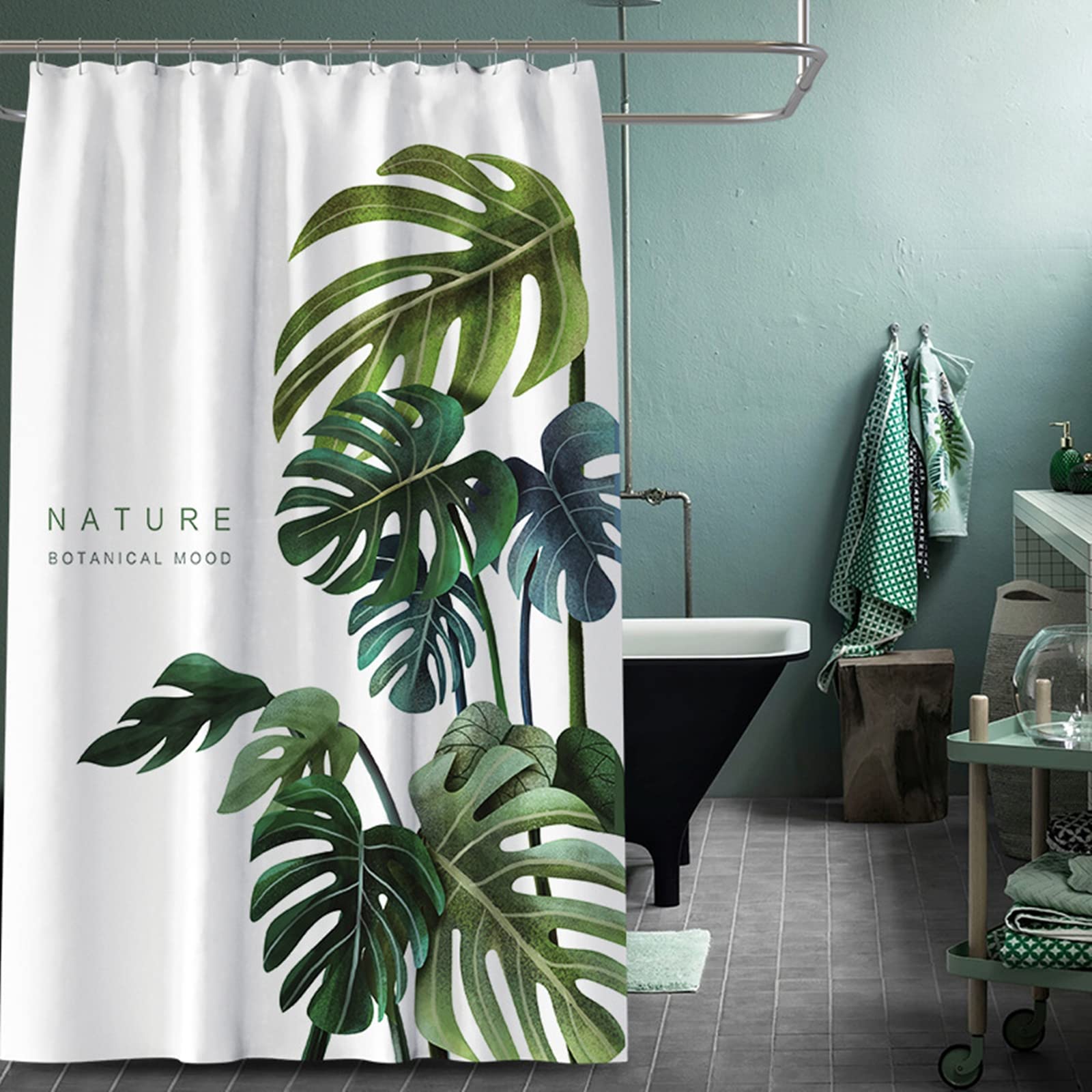 Rideau de douche anti moisissure KnSam à motif feuilles tropicales 180x200