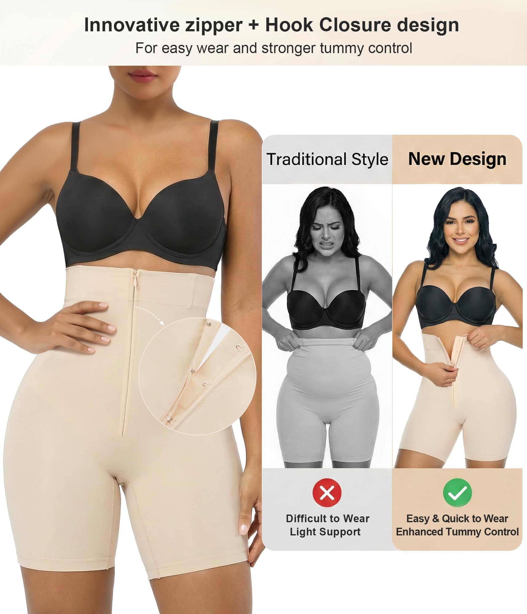 SHAPERX Bielizna modelująca z wysokim stanem majtki wyszczuplające brzuch bezszwowe modelujące sylwetkę krótka zapinana na zamek błyskawiczny bielizna wyszczuplająca dla kobiet