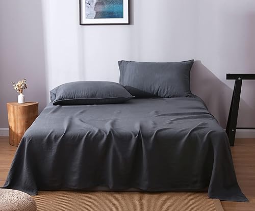 Miniatura 1 de S VICTORY SYMBOL - Juego de sábanas 100% de lino natural francés, ropa de cama ultrasuave, duradera y lujosa, lavado de piedra, 4 piezas (color