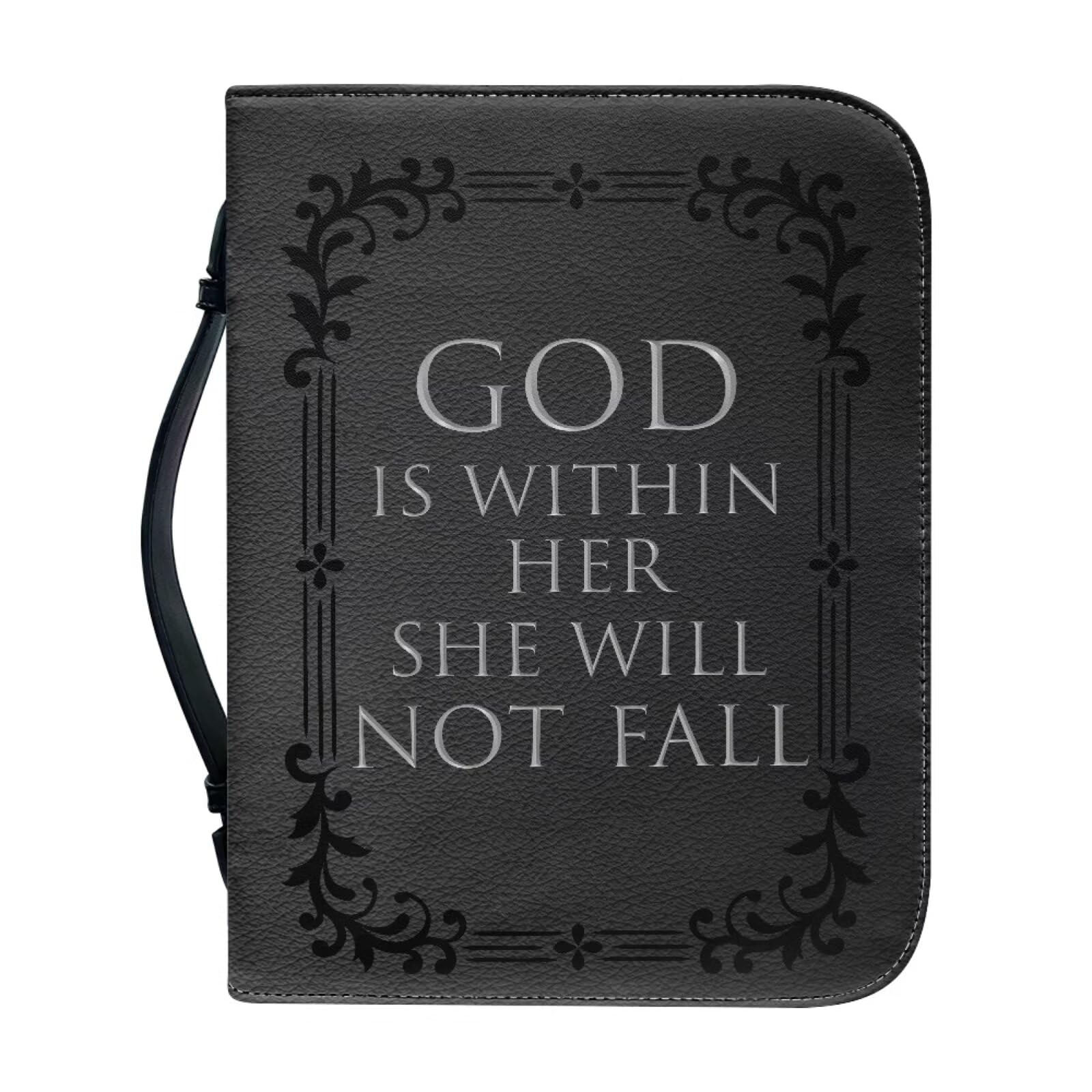 Tutolipy Bible Cover for Women Bible Carrying Case with Zipper Pocket,PU Leather Bible Cover Bag Lightweight Handbag, God is Within Her, 2XL(11x8x2.1inch)