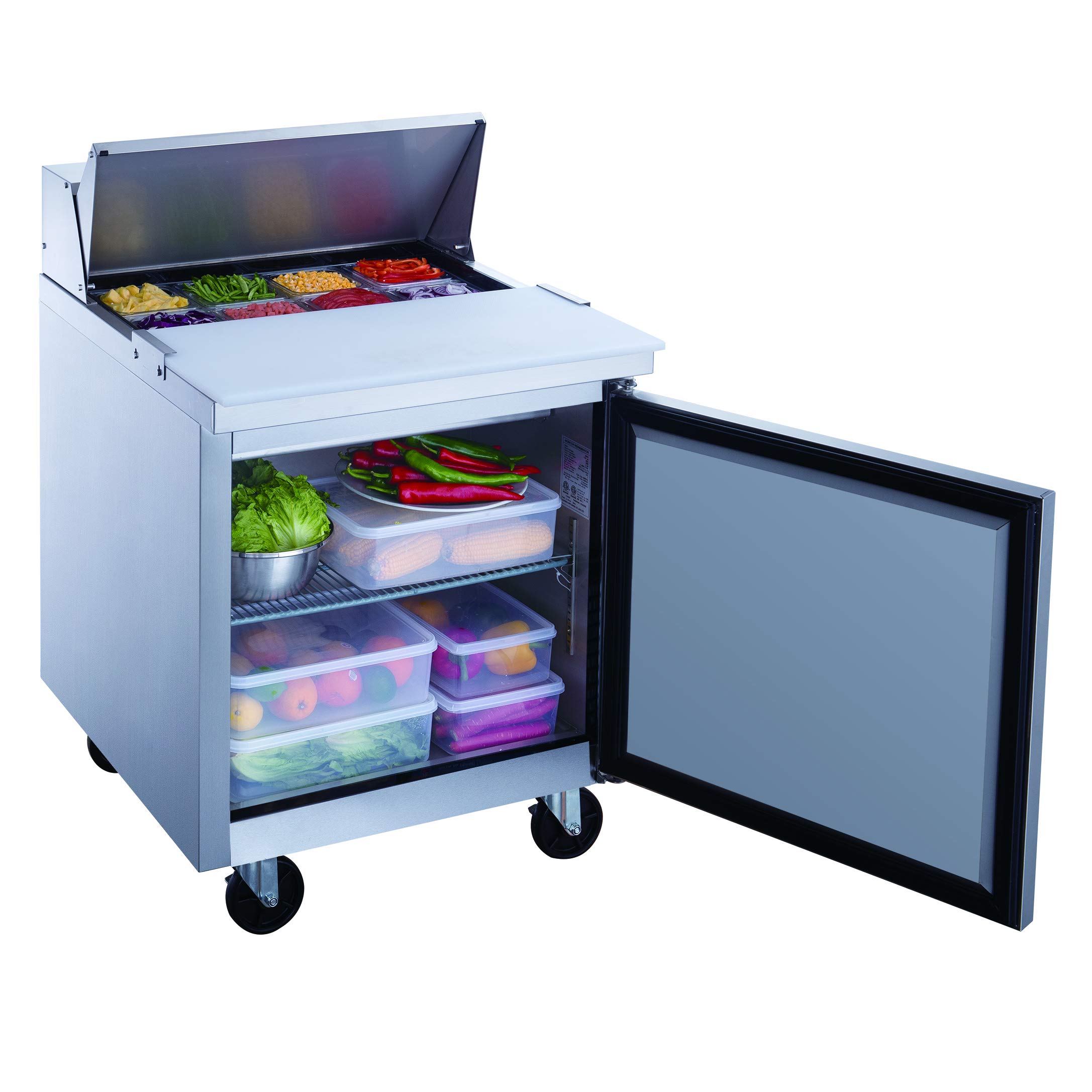 Dukers DSP29-8-S1 6.5 cu. ft. 1-Door Commercial Food Salad Sandwich Prep Table Refrigerator 29